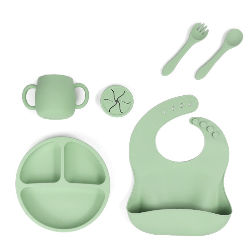 Green 095# Silicone Baby Feeding Set - Suction Plate, Bib, Cup & Utensils | BPA-Free Baby Tableware - The Grand Bazaar of Australia