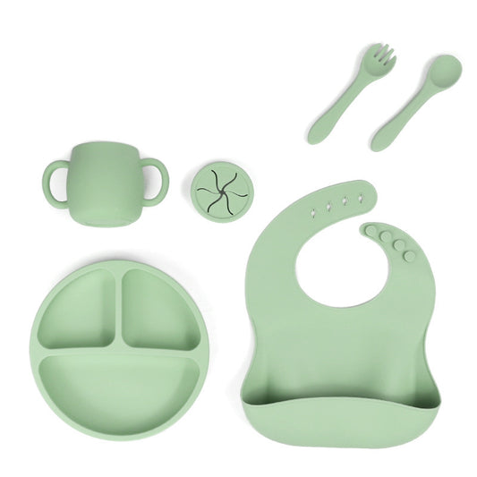 Green 095# Silicone Baby Feeding Set - Suction Plate, Bib, Cup & Utensils | BPA-Free Baby Tableware - The Grand Bazaar of Australia