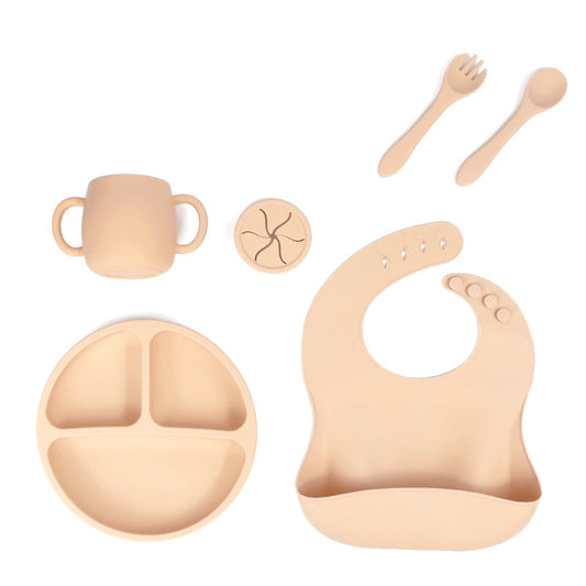 Beige 013# Silicone Baby Feeding Set - Suction Plate, Bib, Cup & Utensils | BPA-Free Baby Tableware - The Grand Bazaar of Australia