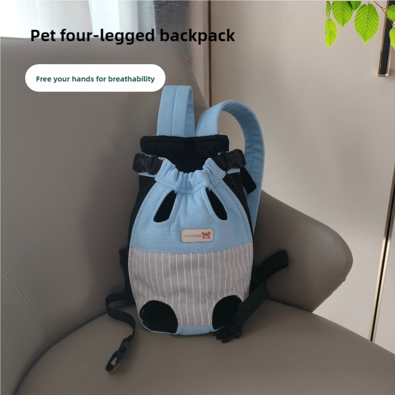 Size S Blue-Gray Patchwork Pet Backpack Dog Carrier Cat Travel Bag - Breathable, Portable & Hands-Free Four-Leg Design - The Grand Bazaar of Australia