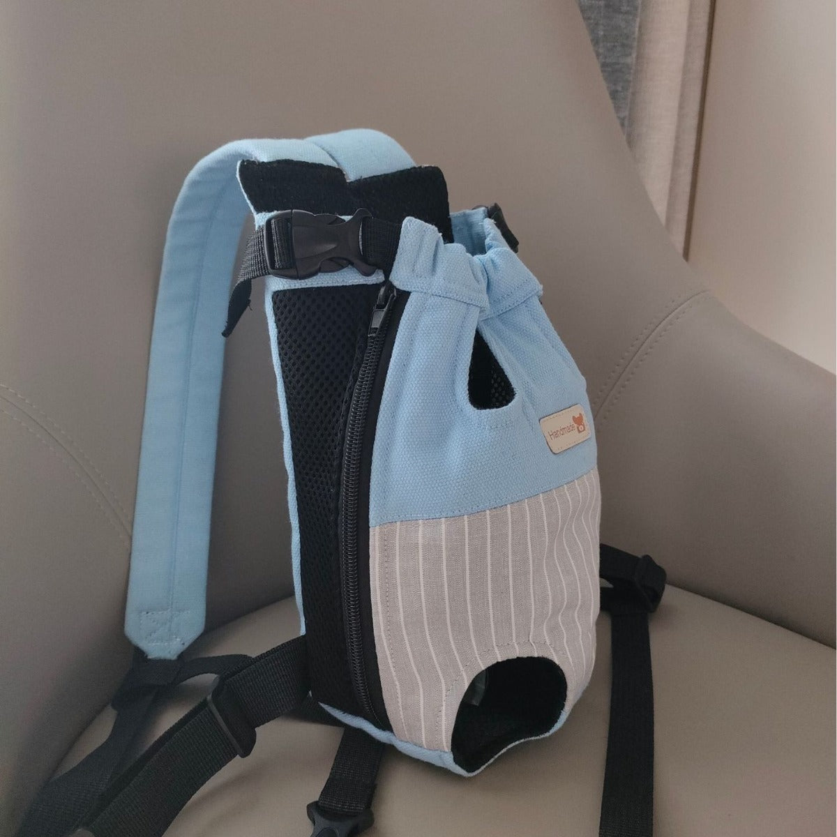 Size XL Blue-Gray Patchwork Pet Backpack Dog Carrier Cat Travel Bag - Breathable, Portable & Hands-Free Four-Leg Design - The Grand Bazaar of Australia