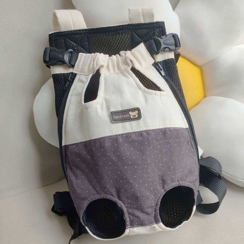 Size S Beige-Brown Patchwork Pet Backpack Dog Carrier Cat Travel Bag - Breathable, Portable & Hands-Free Four-Leg Design - The Grand Bazaar of Australia