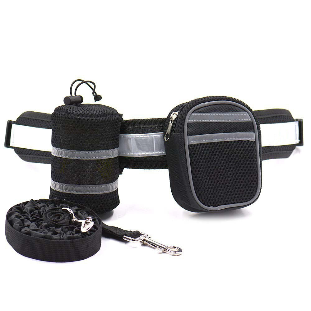 Black Reflective Pet Waist Bag with Hands-Free Leash for Night Safety - Adjustable Waist Pack with Detachable Pouches - The Grand Bazaar of Australia