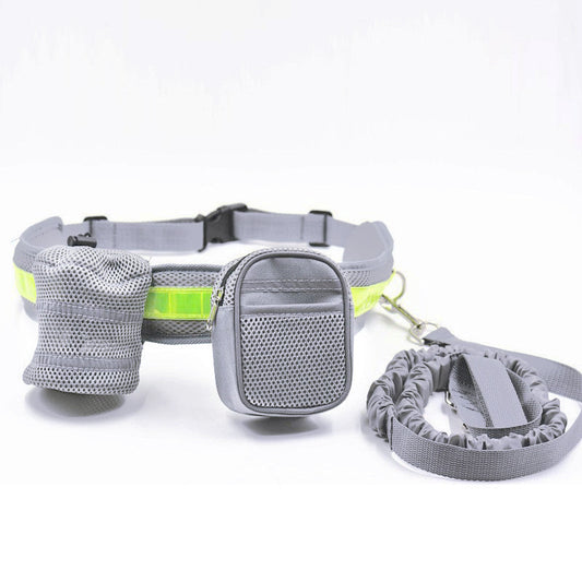 Grey Reflective Pet Waist Bag with Hands-Free Leash for Night Safety - Adjustable Waist Pack with Detachable Pouches - The Grand Bazaar of Australia
