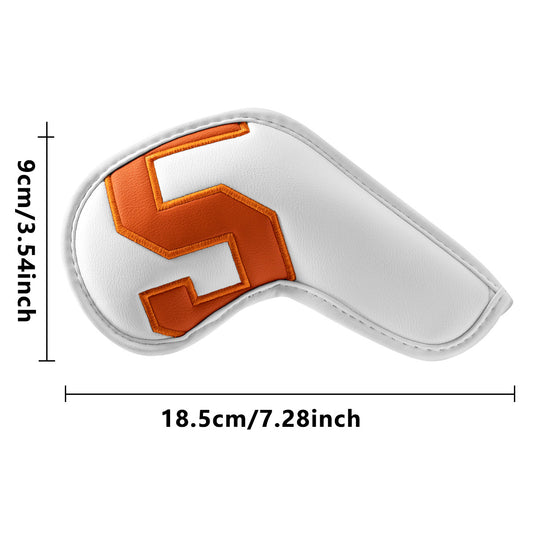 White covers with  Laser numbers, Premium PU Leather Golf Iron Headcover Set (10pcs) | Numbered 4-9, P, S, A, X | Protective Club Covers for Irons