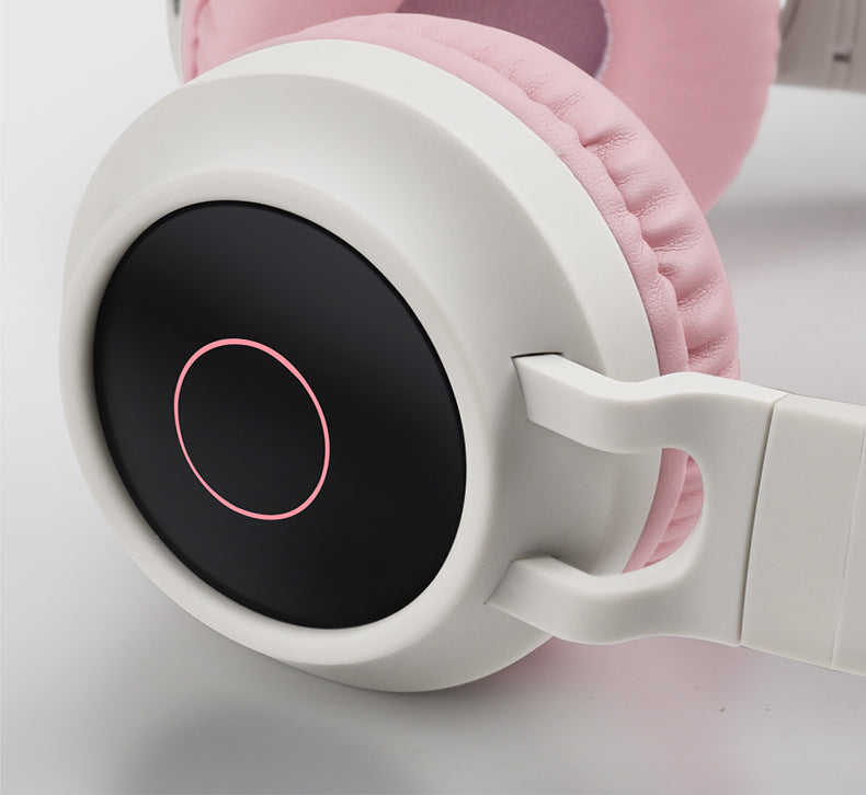 Adorable Cat Ear Wireless Headphones - Bluetooth 5.0, Foldable Design, Glowing RGB LED Lights - Cute Grey Headset