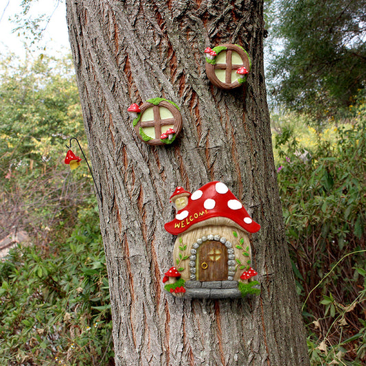 Enchanting Fairy Garden Mushroom House Set - Whimsical Tree Trunk Decor for Outdoor Gardens