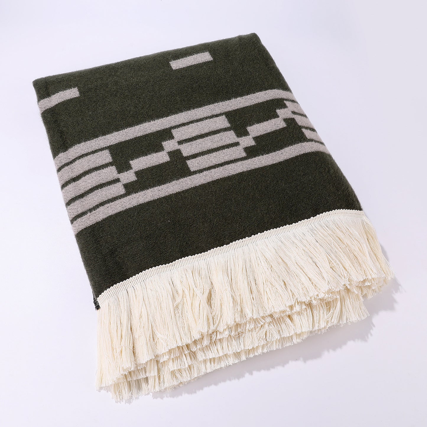 Coffee Women's Versatile Faux Cashmere Poncho Cape Shawl with Geometric Pattern & Fringe Trim - One Size