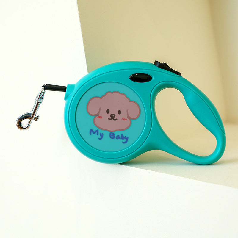 Blue Green 5m Cartoon Retractable Dog Leash for Golden Retriever & Poodle Puppies - Durable, Tangle-Free Pet Walking Essential - The Grand Bazaar of Australia