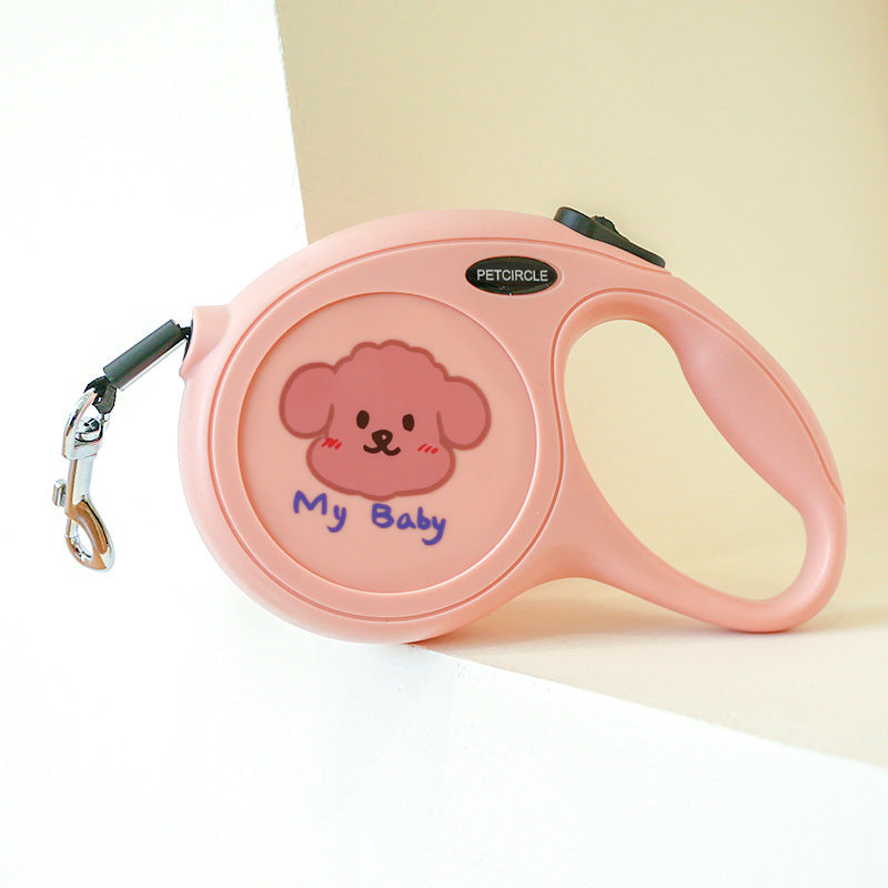 Pink 5m Cartoon Retractable Dog Leash for Golden Retriever & Poodle Puppies - Durable, Tangle-Free Pet Walking Essential - The Grand Bazaar of Australia