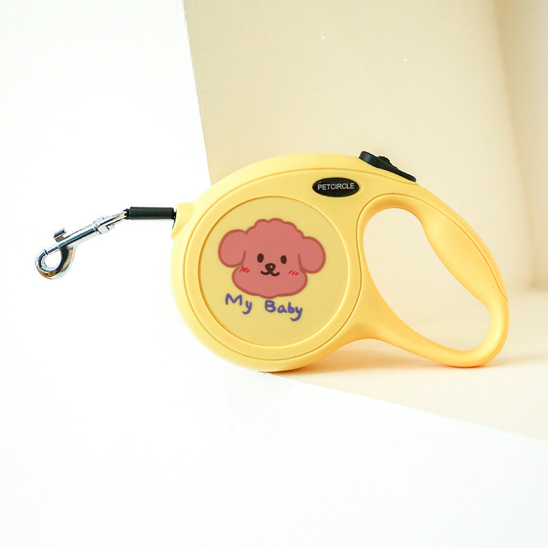 Yellow 5m Cartoon Retractable Dog Leash for Golden Retriever & Poodle Puppies - Durable, Tangle-Free Pet Walking Essential - The Grand Bazaar of Australia