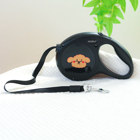 Black 5m Cartoon Retractable Dog Leash for Golden Retriever & Poodle Puppies - Durable, Tangle-Free Pet Walking Essential - The Grand Bazaar of Australia
