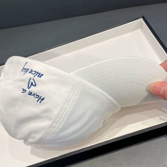 White Stylish Ponytail Opening Baseball Cap - Have a Nice Day" Embroidery"