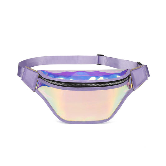 Purple Transparent Waist Bag - Shiny Laser Waist Bag Crossbody Bag