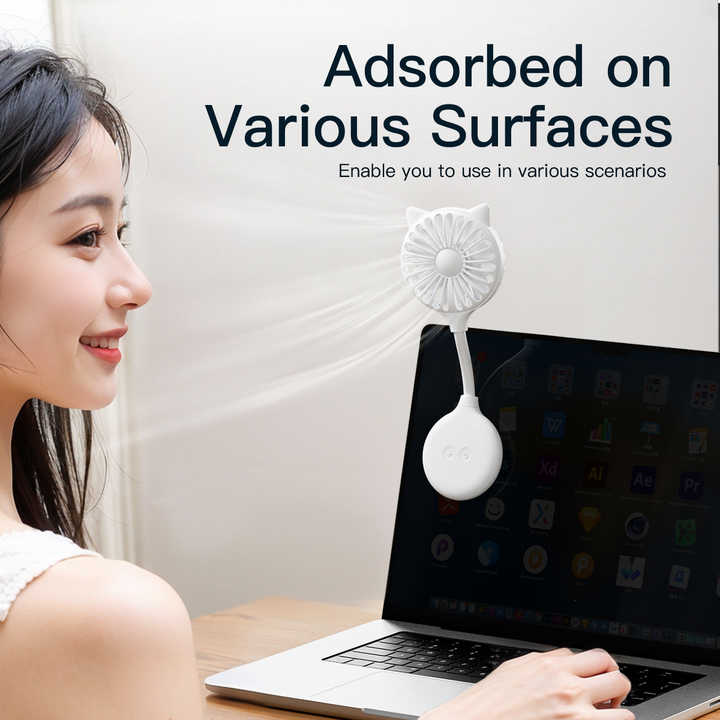 2 Pcs Blue Portable USB Mini Fan with Suction Cup - 360-Degree Adjustable Foldable Desktop Fan with 3 Speed Settings