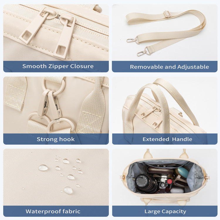 Beige Mini Waterproof Oxford Backpack - Lightweight 263g Travel Crossbody Bag with Adjustable Straps