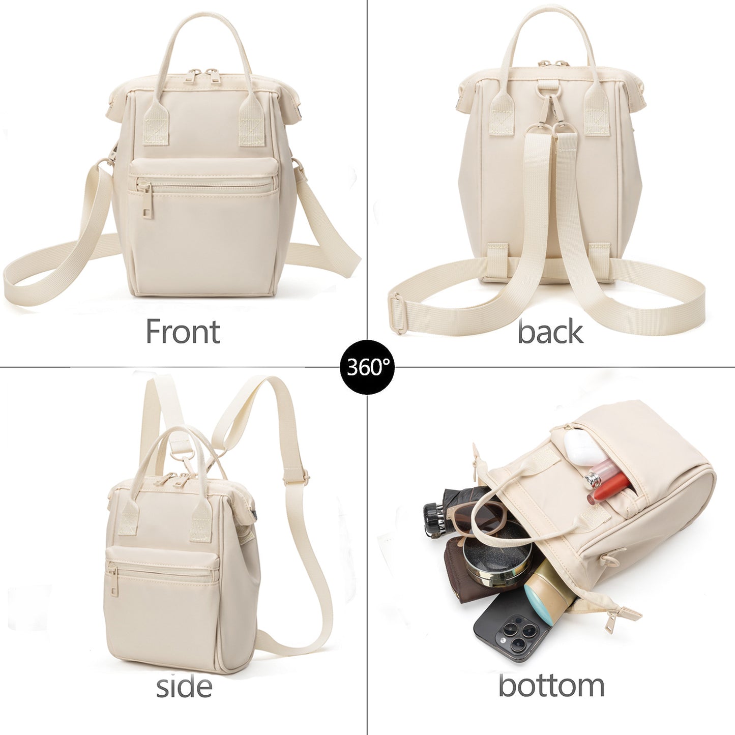 Green Mini Waterproof Oxford Backpack - Lightweight 263g Travel Crossbody Bag with Adjustable Straps