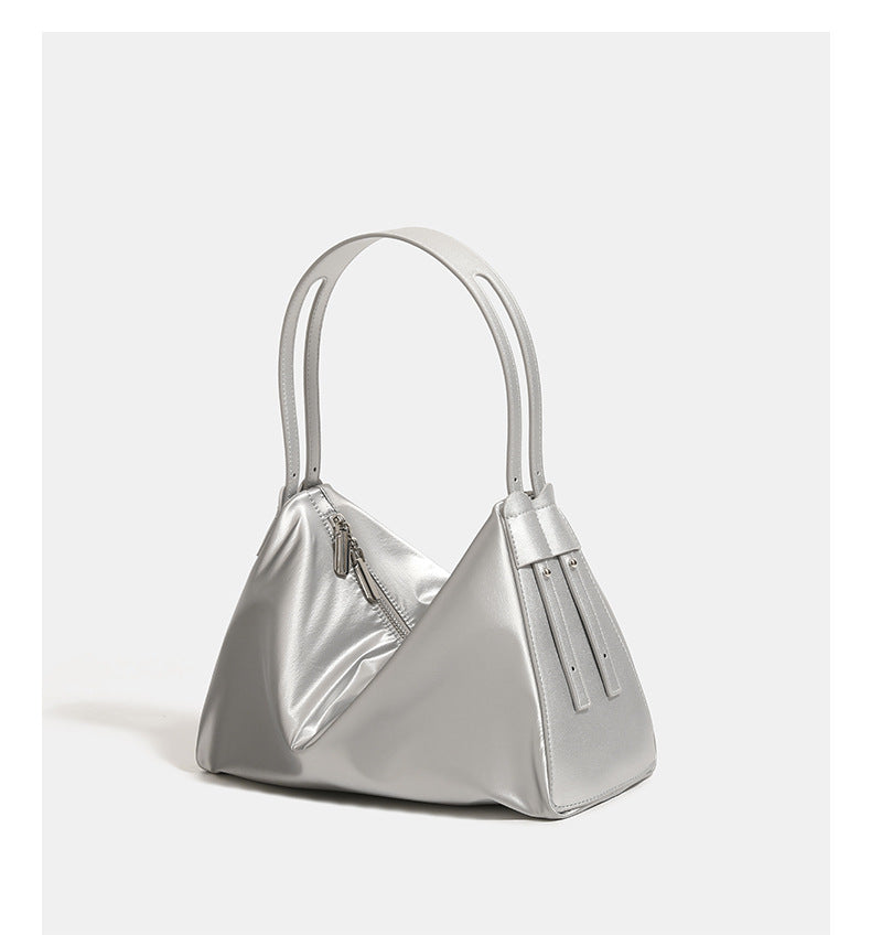 Blue Luminous Silver Nylon Underarm Shoulder Bag - Convertible Crossbody Hobo with Pouch - Lightweight & Modern