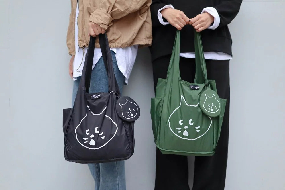 Dark Green Foldable Waterproof Shopping Tote Bag Set - Large Capacity Lightweight Reusable Grocery Bag with Matching Pouch