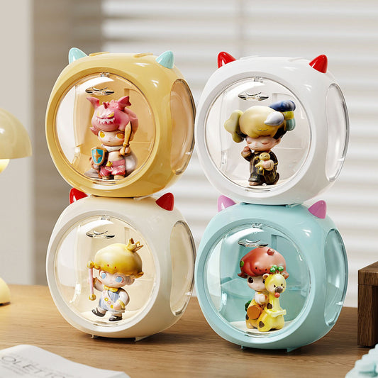 White And Red Horn Acrylic Blind Box Display Case - Transparent Dustproof Storage for Figures and Collectibles(The model is a shooting prop and is not included)