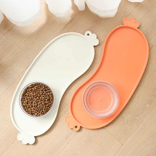 White Non-Slip Pet Feeding Mat - Waterproof Dog & Cat Food Bowl Placemat with Raised Edges