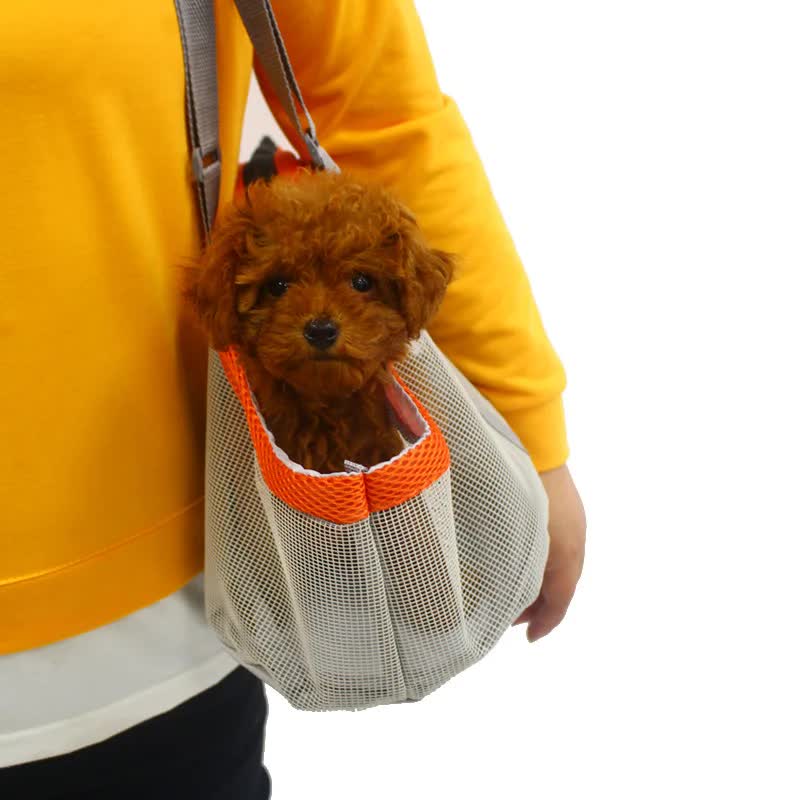 Orange And Grey Lightweight Breathable Mesh Pet Carrier Handbag - Portable Travel Tote for Small Dogs & Cats up to 8kg