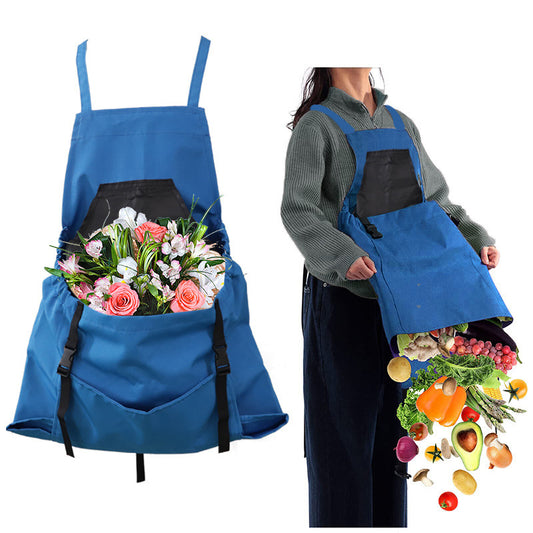Blue Garden Harvesting Apron - Waterproof Oxford Cloth with Quick Release Pouch