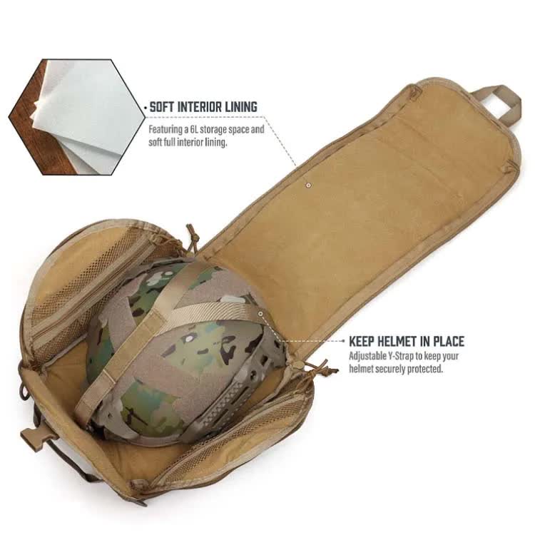 Khaki Tactical Helmet Bag & Utility Pouch - Padded MOLLE Gear Storage Carrier
