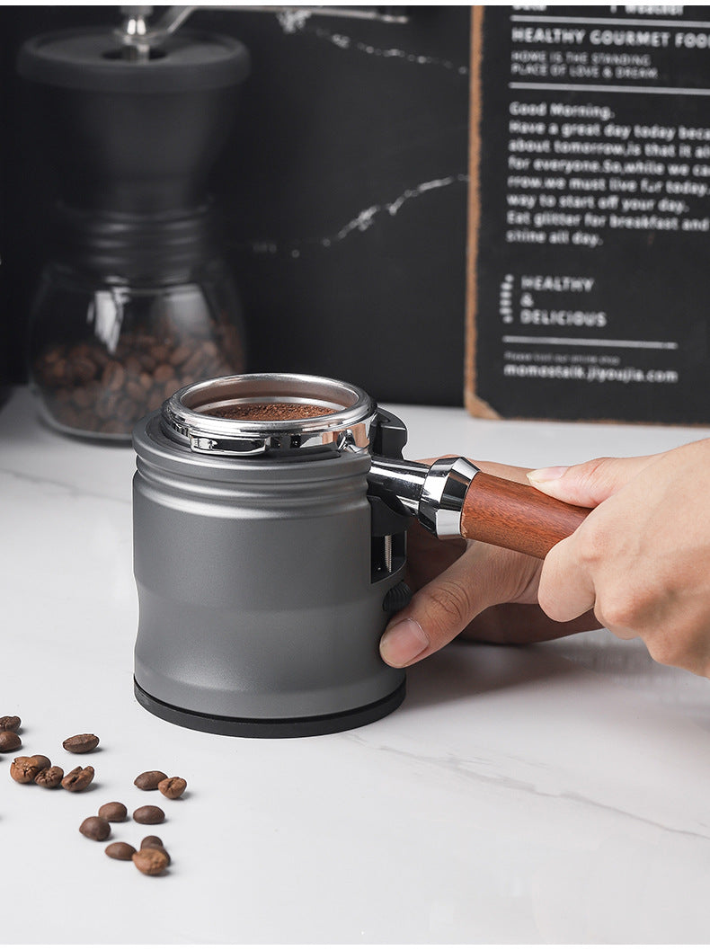 Dark Grey Round Professional Aluminum Espresso Tamping Station - Adjustable Portafilter Holder Stand