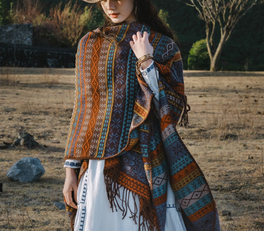 Red Elegant Jacquard Knit Shawl Wrap - Versatile Oversized Scarf (150cm x 130cm)