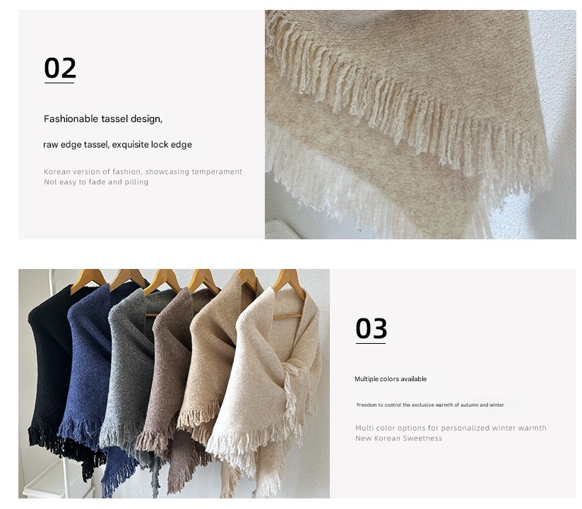 Black Elegant Knit Scarf Shawl with Tassels - Versatile Warm Wrap (65cm x 175cm)