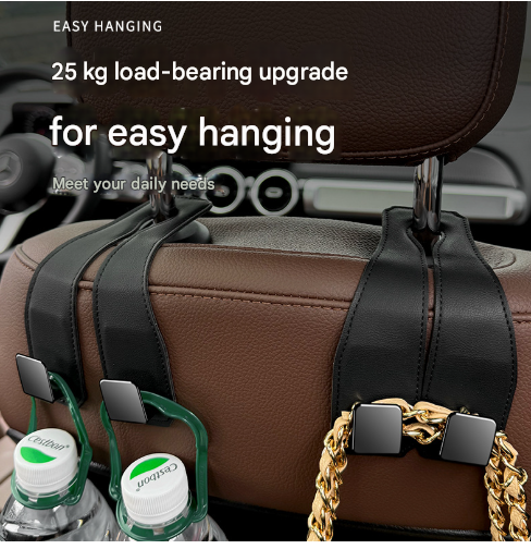 Red Brown Heavy Duty Car Headrest Hooks (Set of 4 Units) - PU Leather Seat Back Organizer Hangers