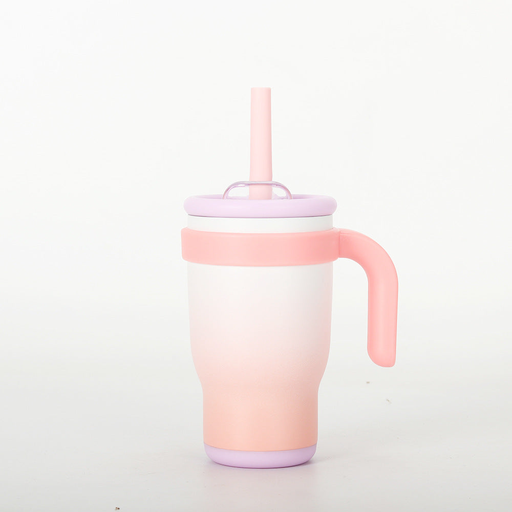 Peach Pink Gradient 14oz Insulated Tumbler with Handle & Straw - 304 Stainless Steel Car Cup (Contrast Color)