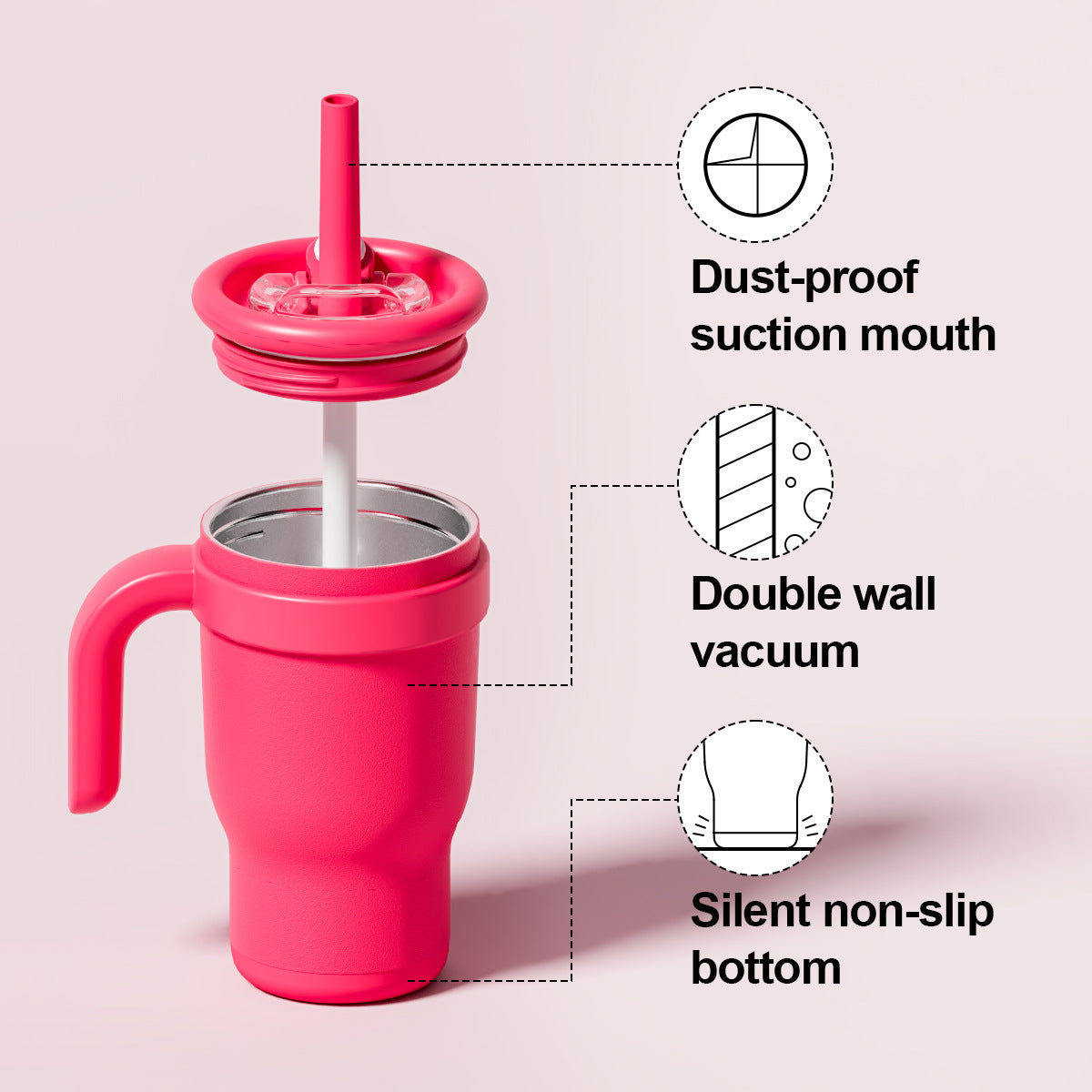 Peach Pink Gradient 14oz Insulated Tumbler with Handle & Straw - 304 Stainless Steel Car Cup (Contrast Color)