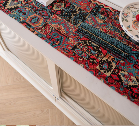 Jacquard Blue Water Plant 33-180cm Elegant Geometric Jacquard Table Runner with Tassels - Modern Dining & Coffee Table Decor