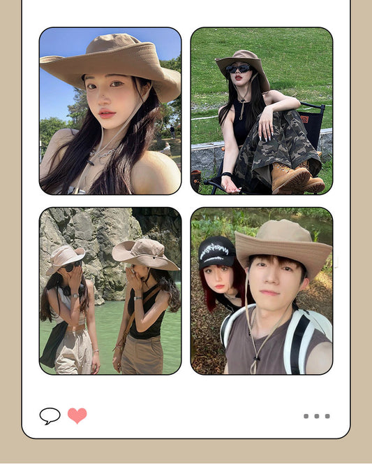 Water-Repellent Wide-Brim Bucket Hat with Adjustable Chin Strap - Sun Protection Dark Blue