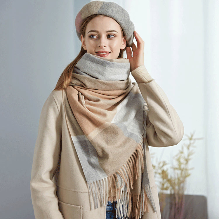 Cozy Color Block Fringe Scarf - Camel for Fall and Winter