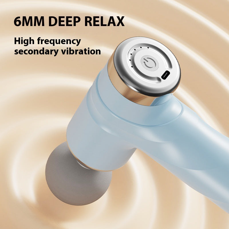Blue Mini Portable Massage Gun - Deep Tissue 6mm Relief with 4 Massage Heads and Bass Noise Cancellation
