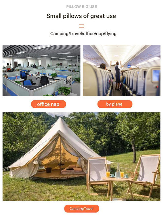 Inflatable Camping Pillow - Lightweight 46x32x12cm Travel Pillow 180g in Orange