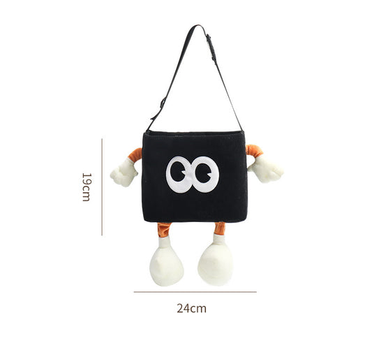 White Cute Cartoon Car Trash Bin with Adjustable Strap - Water-Repellent Corduroy (19x24cm)