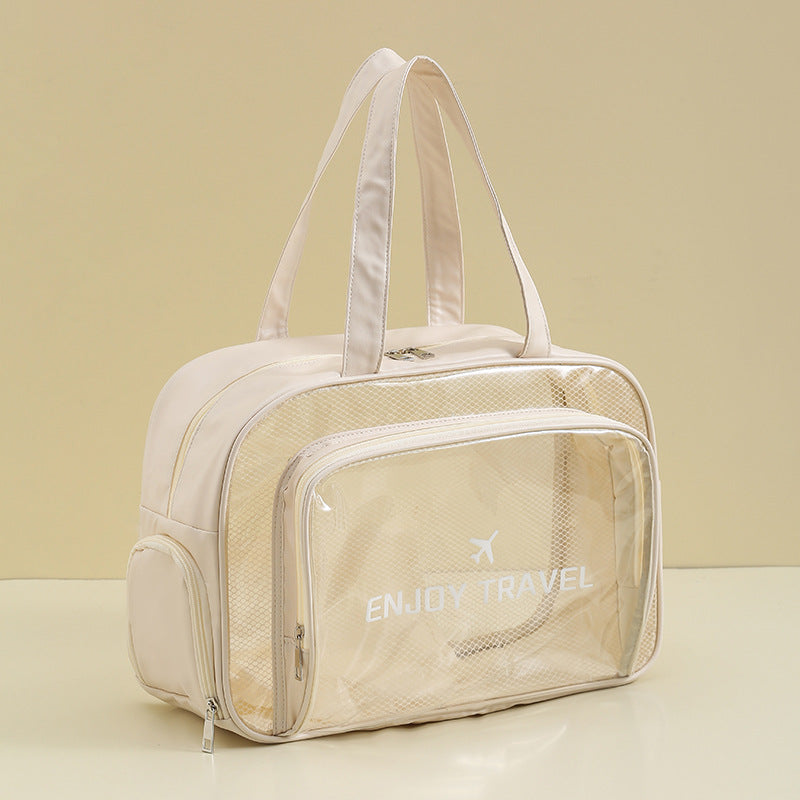 Waterproof beach bag with wet and dry separation, gym and swim storage bag, toiletries and cosmetic bag for swimsuits and goggles (Beige has shoe compartment)