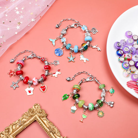 Unicorn DIY Beaded Bracelet Kit for Kids - Colorful Crystal Beads and Charms Jewelry Set with Gift Box
