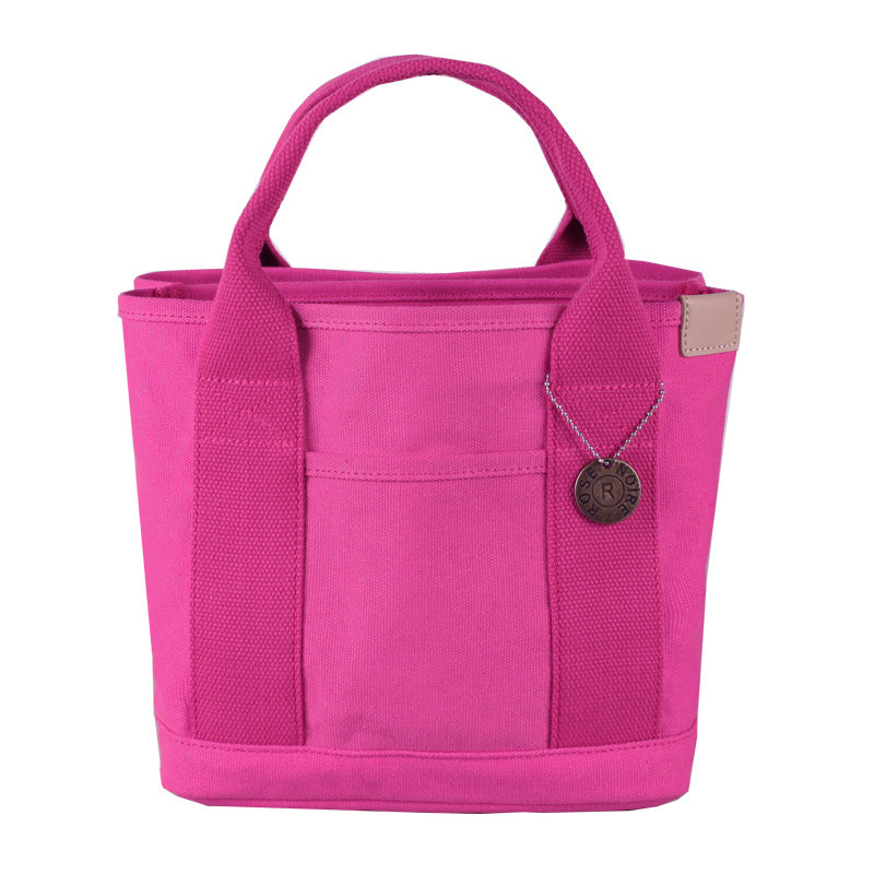Rose red Canvas Lunch Tote Bag - Stylish Handbag with Multiple Compartments for Women