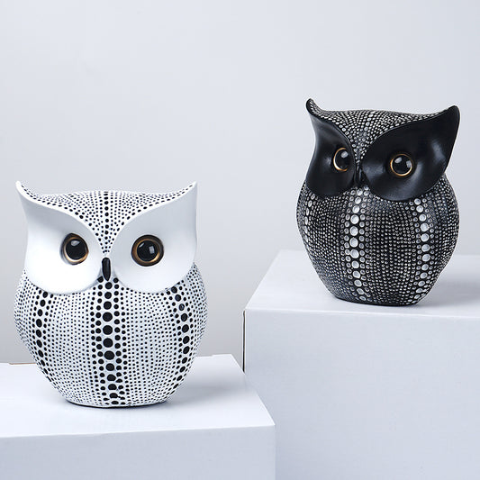 Silver resin owl statue - modern perforated design for living room TV cabinet and entryway decoration