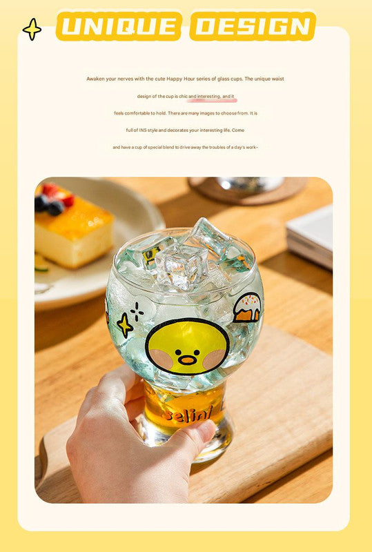 Mini Cartoon Glass Tumbler 400ml,Cute Beer and Juice Cup for Cold Drinks(Brown bear)