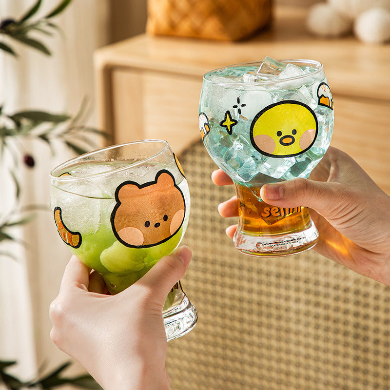 Mini Cartoon Glass Tumbler 400ml,Cute Beer and Juice Cup for Cold Drinks(White rabbit)