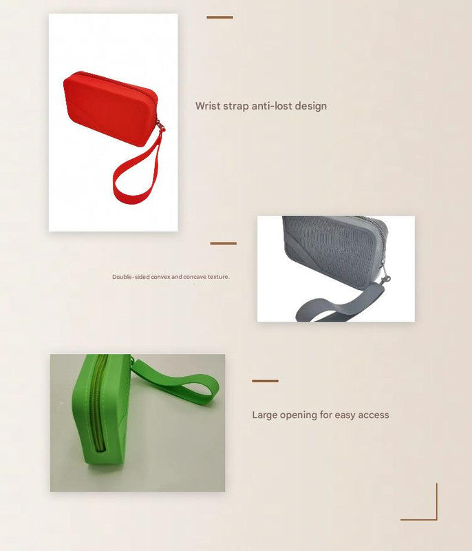 Red Silicone Zipper Storage Pouch - Stylish Multi-Purpose Organizer with Wrist Strap