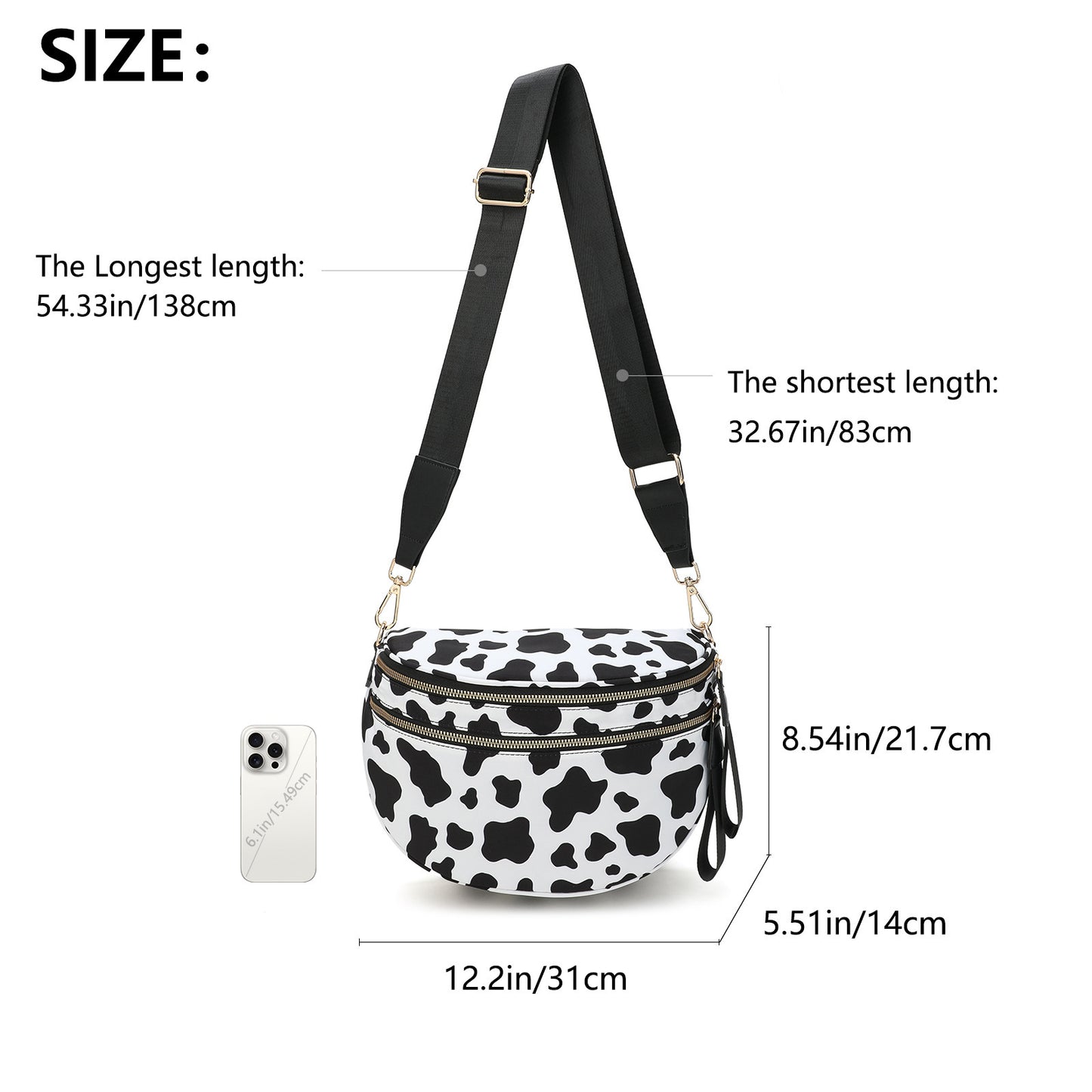 Oxford Cloth Crossbody Bag,Large Capacity Shell-Shaped Fanny Pack with Adjustable Strap(Black and white plaid)