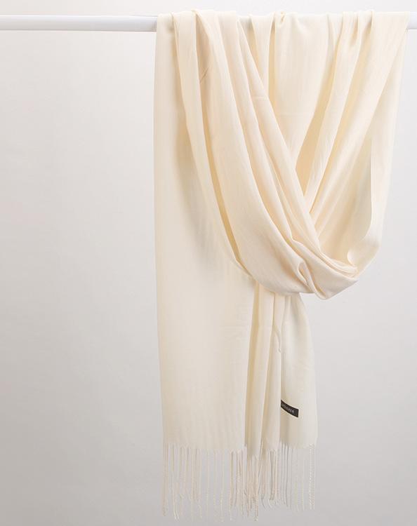 Luxe Soft Imitation Cashmere Scarf - Warm Solid Tone Shawl with Elegant Fringe(Off-white)
