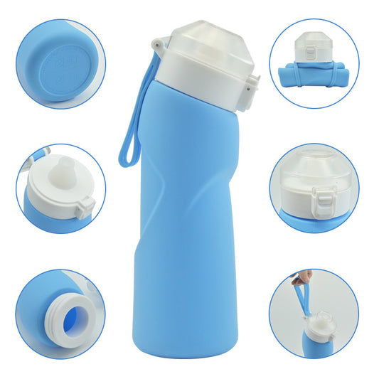 Blue Collapsible Silicone Water Bottle - Portable Large Capacity Outdoor Hiking Flask